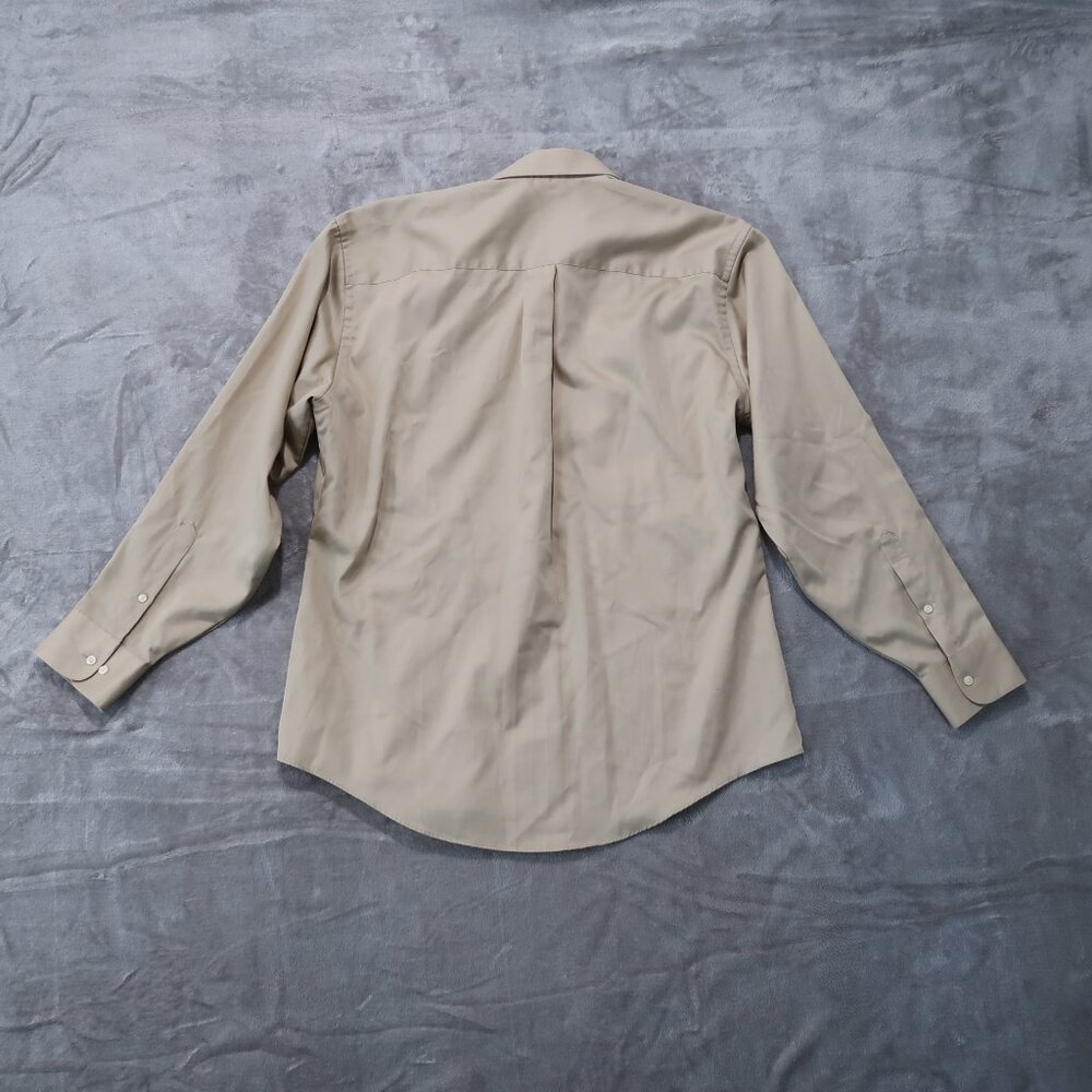 Geoffrey Beene Fitted Button Down Mens Wrinkle Free Sateen Shirt Cream Tan XL - Picture 4 of 12